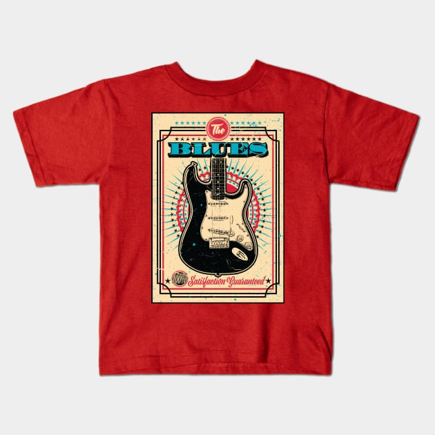 The Blues Vintage Style Guitar - TAN Kids T-Shirt by wickedpretty